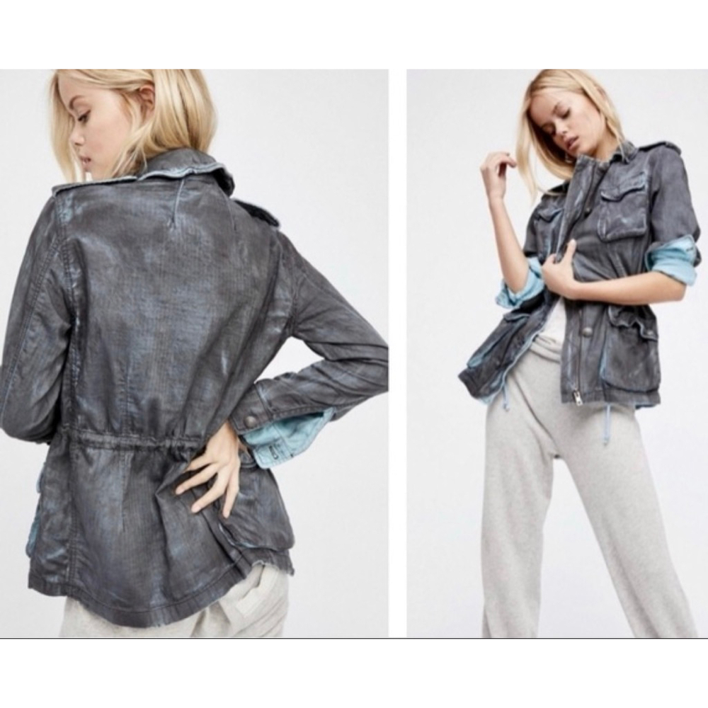 Free People double cloth jacket military drawstring M